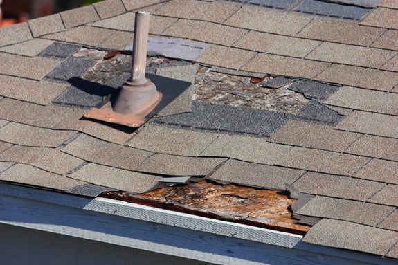 exposed roof decking from missing shingles